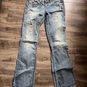 Silver Distressed Blue Women's Jeans